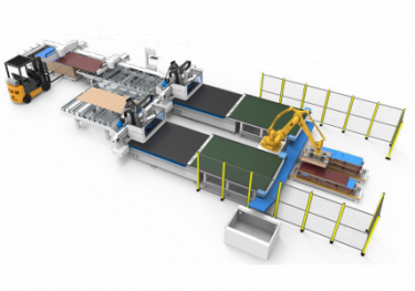 Ячейка KDT NESTING с нанесением этикетки, автоматической загрузкой и разгрузкой при помощи робота
